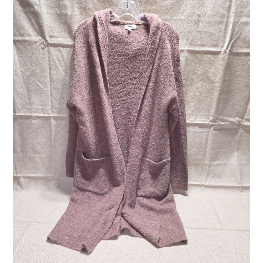 Entro Mauve Hooded Longline Cardigan Sweater Size M Rabbit Hair Blend Pockets